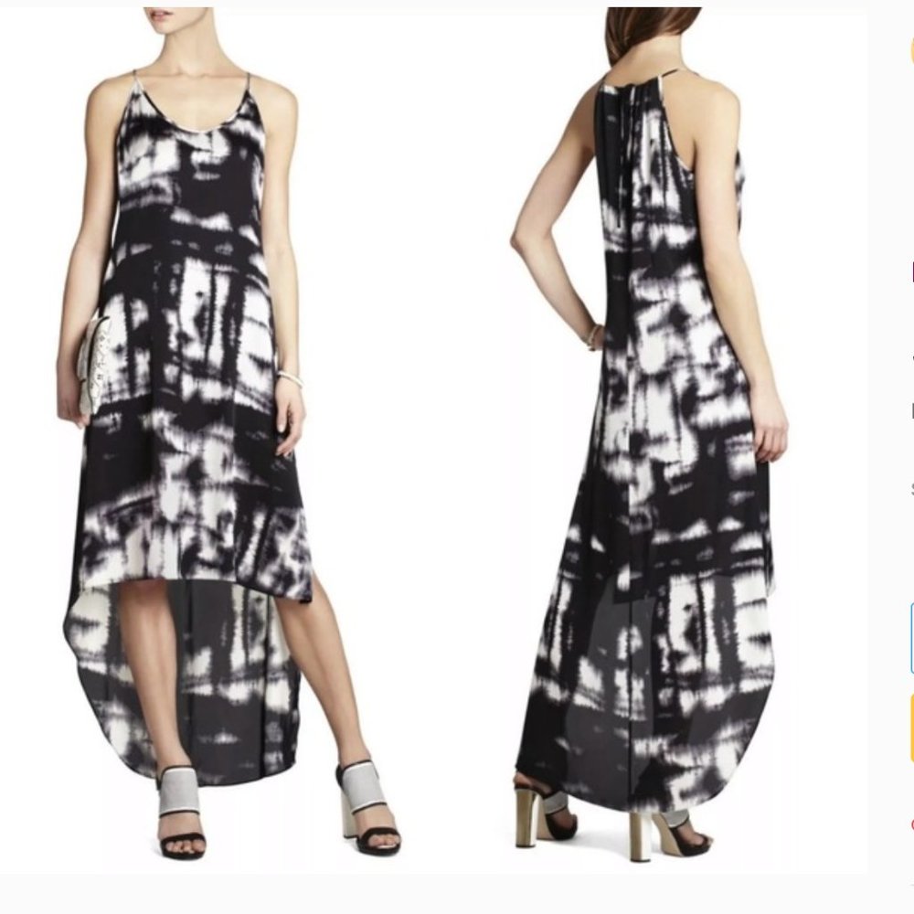 BCBGMaxAzria Rory Silk Sleeveless, High-Low Maxi Dress